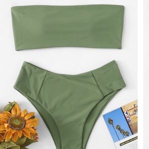 Olive Green Bandeau & High Waisted Bottom Bikini